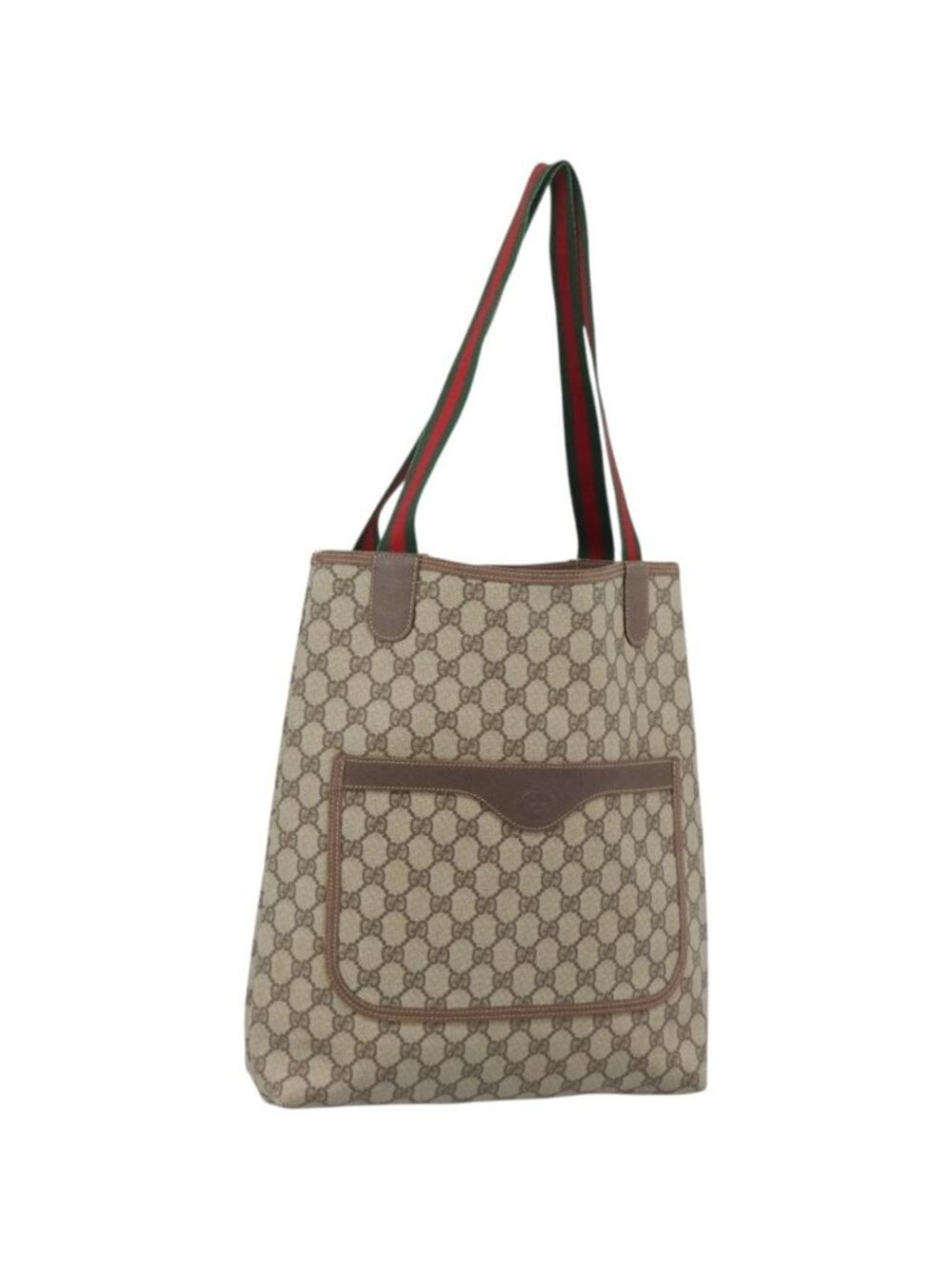 GUCCI GG Supreme Web Sherry Line Tote Bag PVC Beige Red 002 58 6487